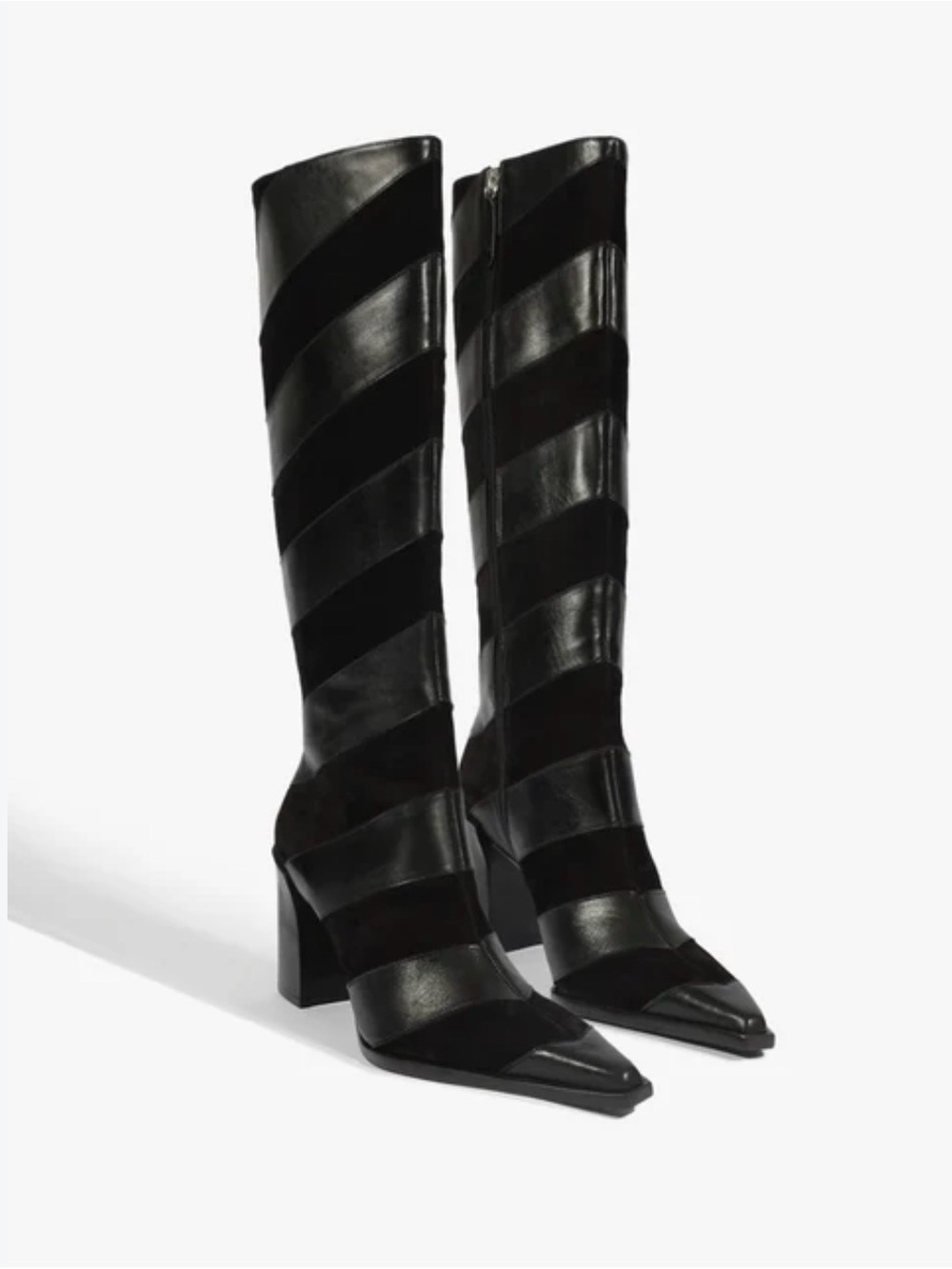 SCHUTZ Black Striped Knee-High Block Heel Boots